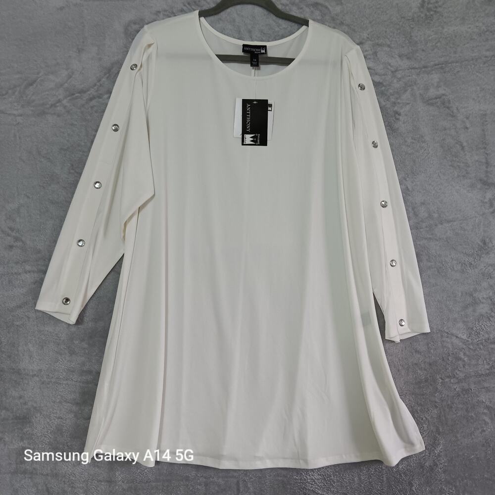 Antthony Original Cream‎ XL Tunic Top Minimal Snap Sleeves Neutral Workwearchara
